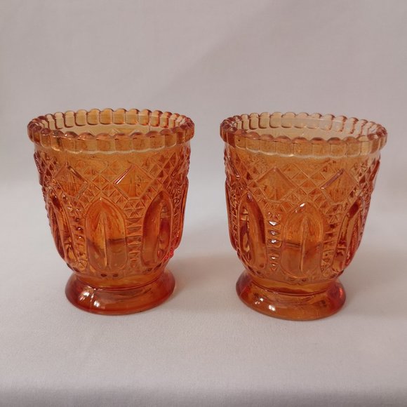 Set of Two Vintage Flash Colour Amberina Glass Candle Holders Minimal Paint Loss - Picture 1 of 4